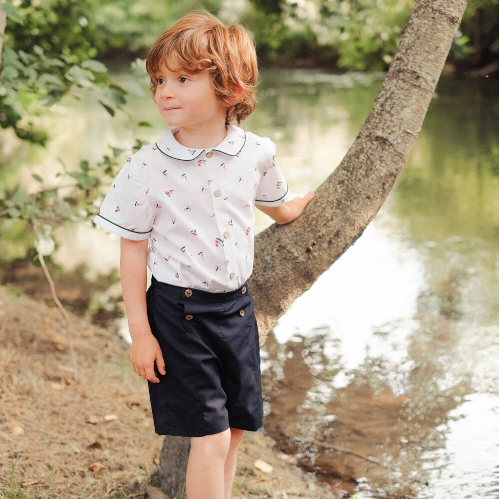 Kidiwi-Boys Blue Sailboats Shorts Set | Childrensalon Outlet