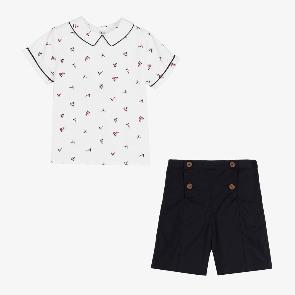 Kidiwi-Boys Blue Sailboats Shorts Set | Childrensalon Outlet