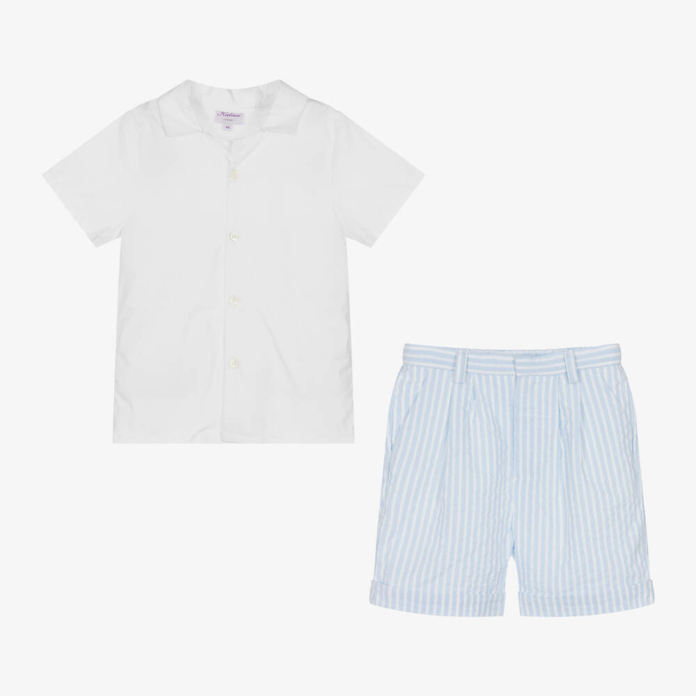 Kidiwi-طقم شورت قطن مقلم لون أزرق للأولاد | Childrensalon Outlet