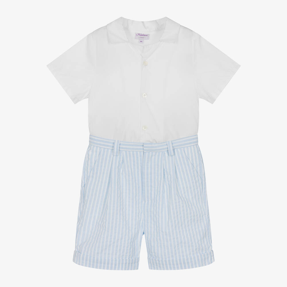 Kidiwi-Boys Blue Striped Cotton Shorts Set | Childrensalon Outlet
