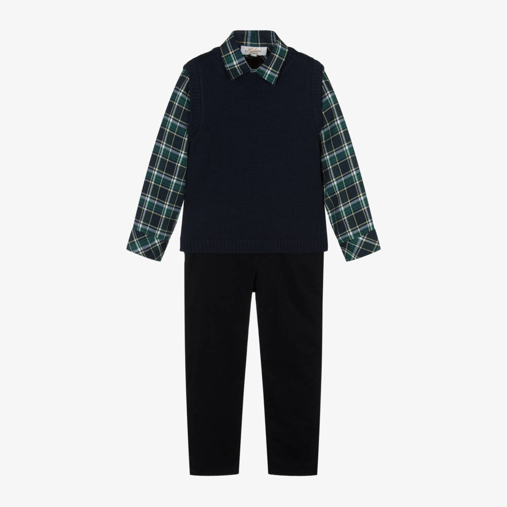 Kidiwi-Boys Blue Tartan Trouser Ensemble | Childrensalon Outlet