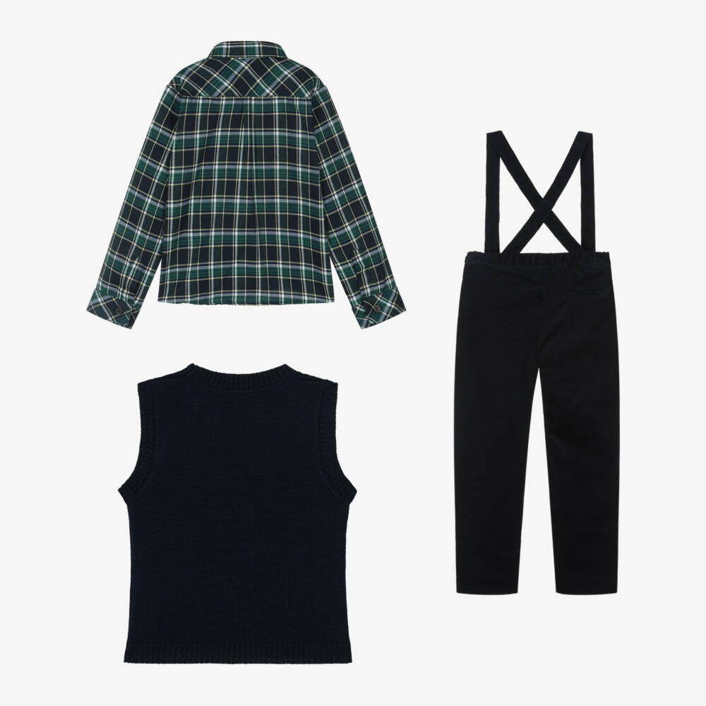 Kidiwi-Boys Blue Tartan Trouser Ensemble | Childrensalon Outlet