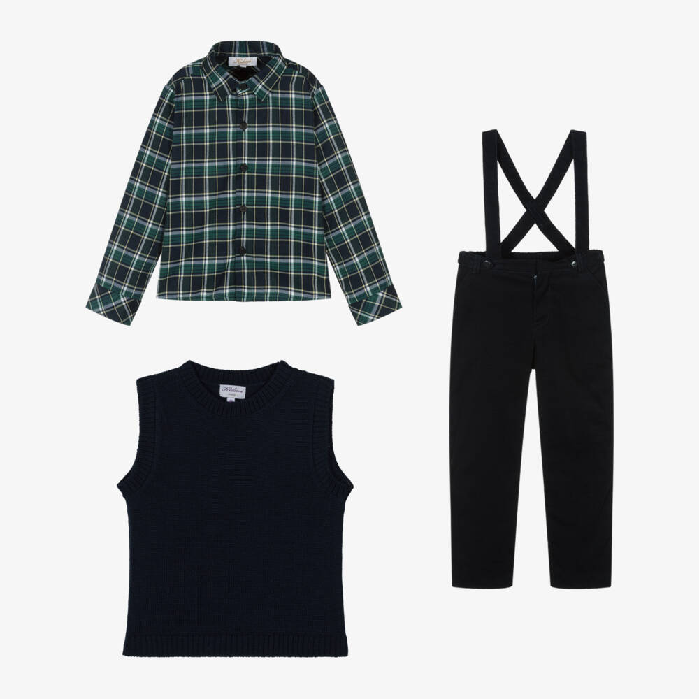 Kidiwi-Boys Blue Tartan Trouser Ensemble | Childrensalon Outlet