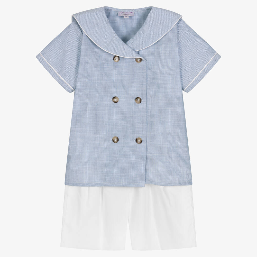 Kidiwi - Голубая рубашка и белые шорты из хлопка | Childrensalon