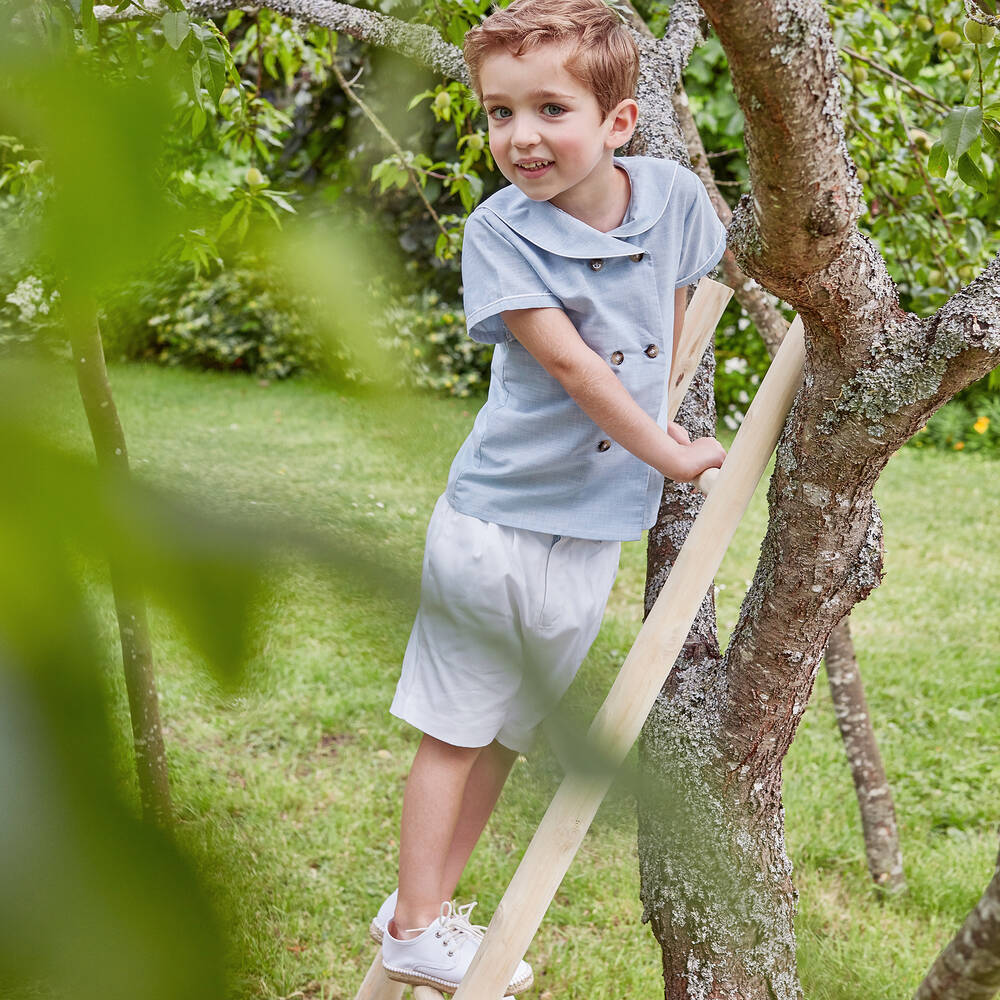 Kidiwi-Boys Blue & White Cotton Shorts Set | Childrensalon Outlet