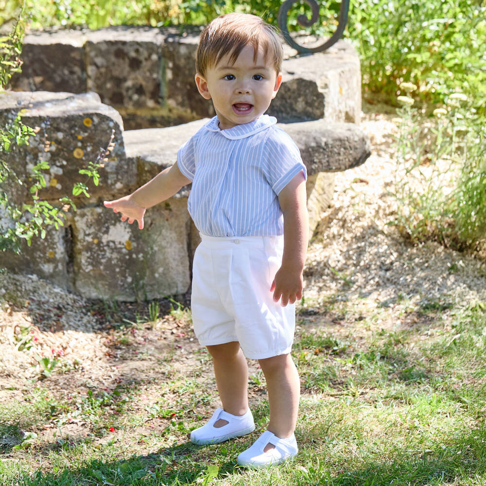 Kidiwi-Boys Blue & White Stripe Buster Suit | Childrensalon Outlet