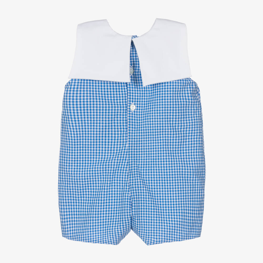 Kidiwi-Boys Gingham Blue Cotton Romper | Childrensalon Outlet