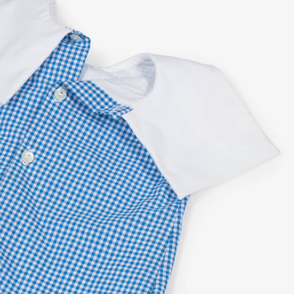 Kidiwi-Boys Gingham Blue Cotton Romper | Childrensalon Outlet