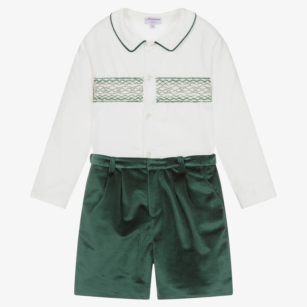 Kidiwi - Рубашка и зеленые бархатные шорты | Childrensalon