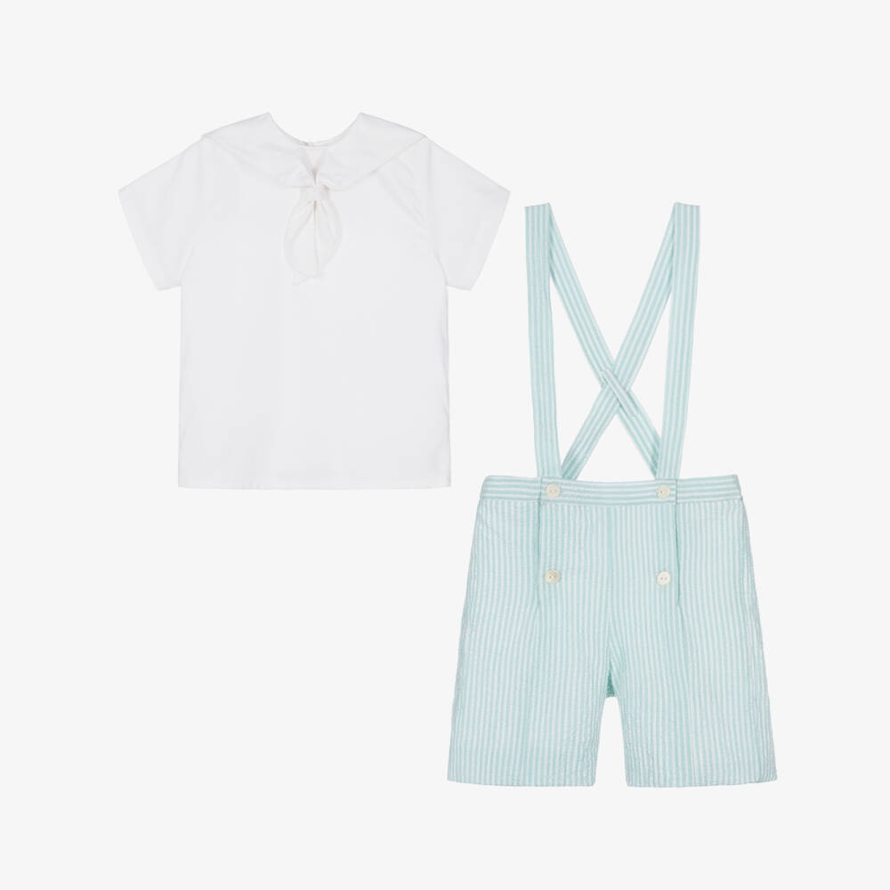 Kidiwi-Зеленый и белый хлопковый ансамбль для мальчиков | Childrensalon Outlet