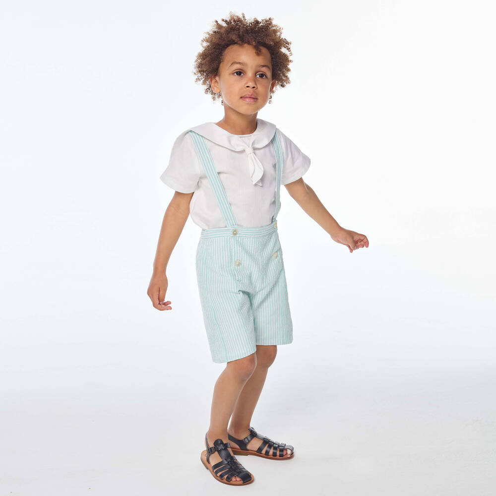 Kidiwi-Зеленый и белый хлопковый ансамбль для мальчиков | Childrensalon Outlet