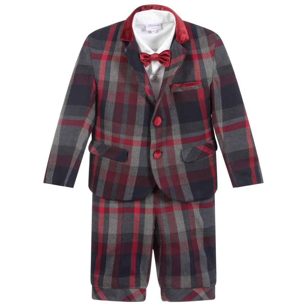 Kidiwi - Boys Grey & Red Tartan Suit  | Childrensalon