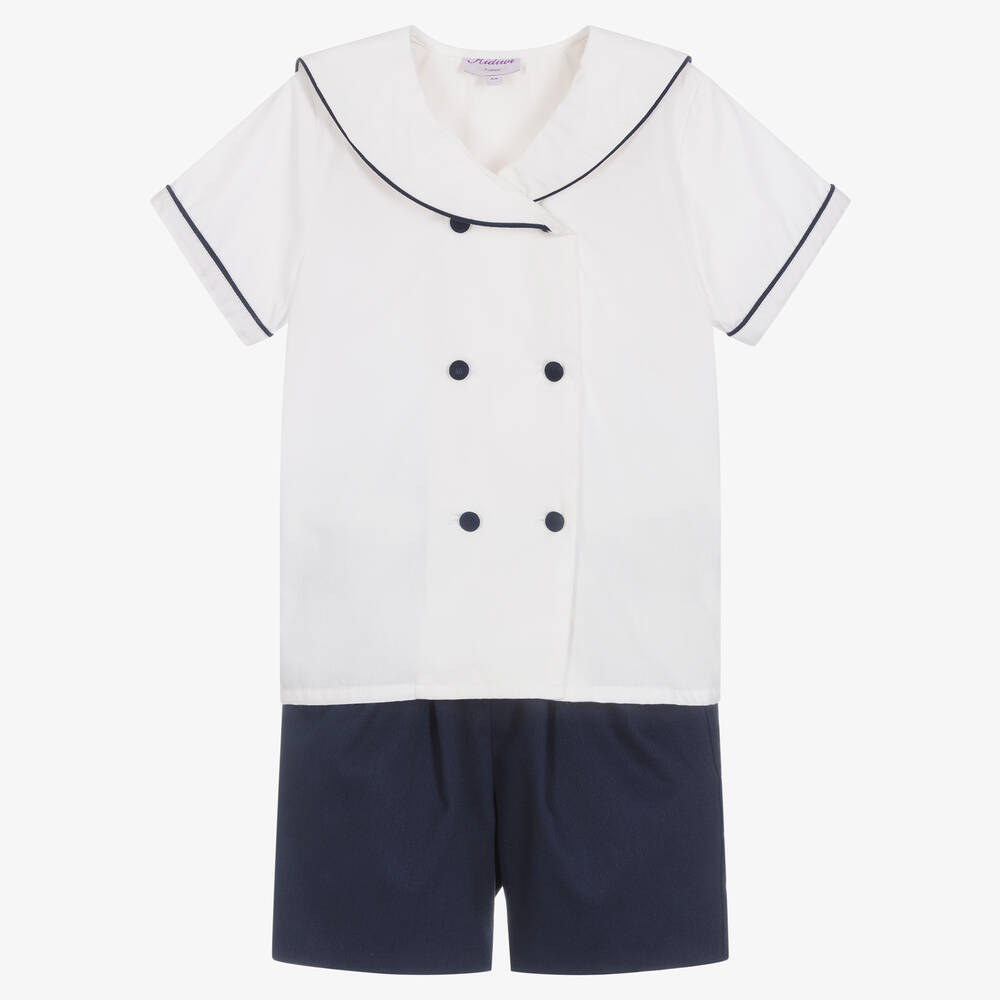 Kidiwi - Boys Ivory & Blue Sailor Suit | Childrensalon