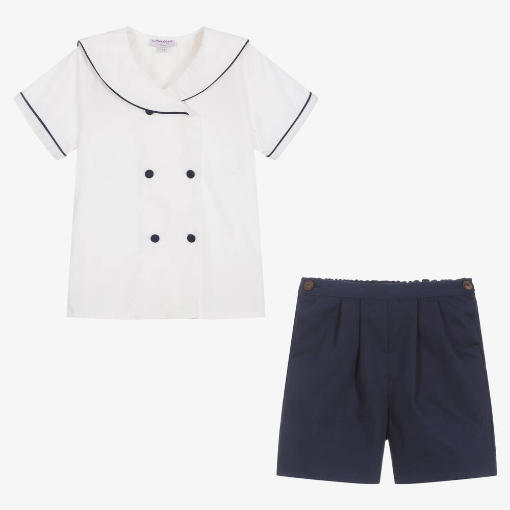 Kidiwi-Boys Ivory & Blue Sailor Suit | Childrensalon Outlet