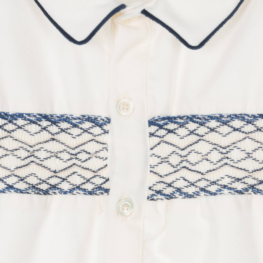 Kidiwi-Boys Ivory & Navy Blue Velvet Shorts Set | Childrensalon Outlet