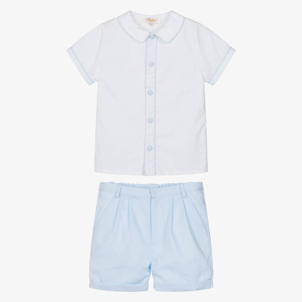 Kidiwi-Boys Ivory Shirt & Blue Shorts Set | Childrensalon Outlet