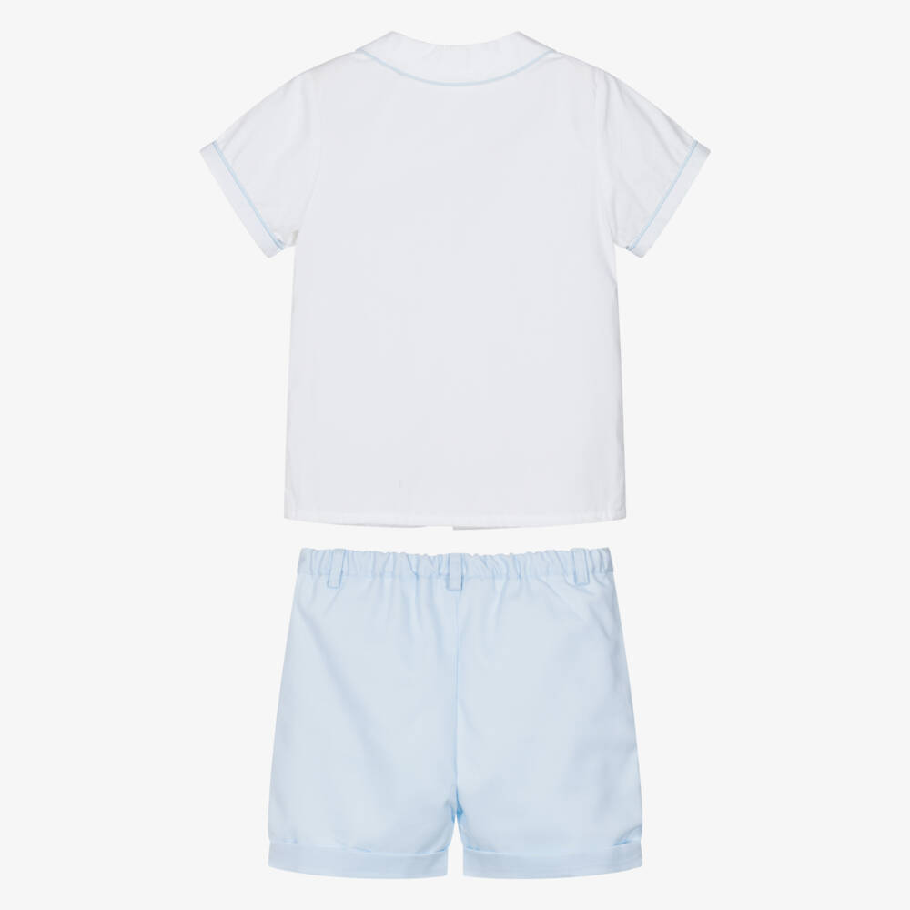 Kidiwi-Boys Ivory Shirt & Blue Shorts Set | Childrensalon Outlet
