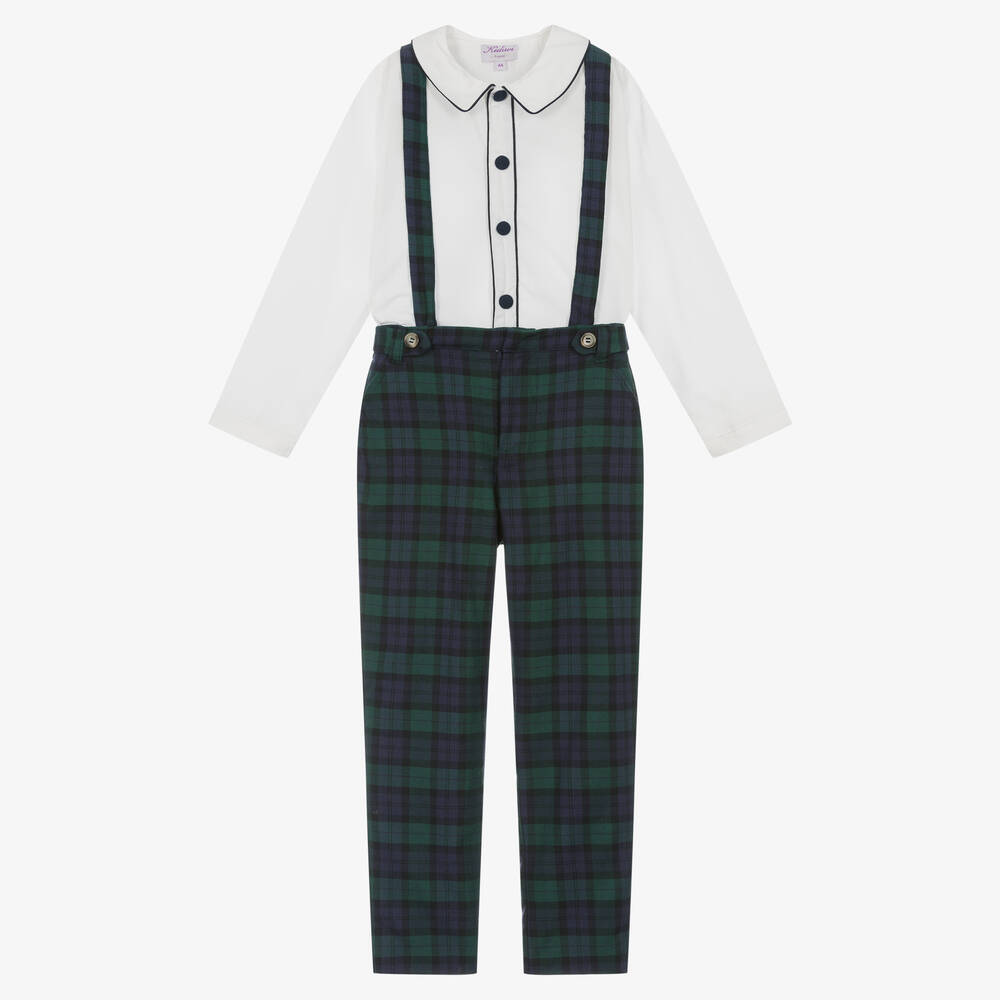 Kidiwi - Boys Ivory & Tartan Trouser Set | Childrensalon