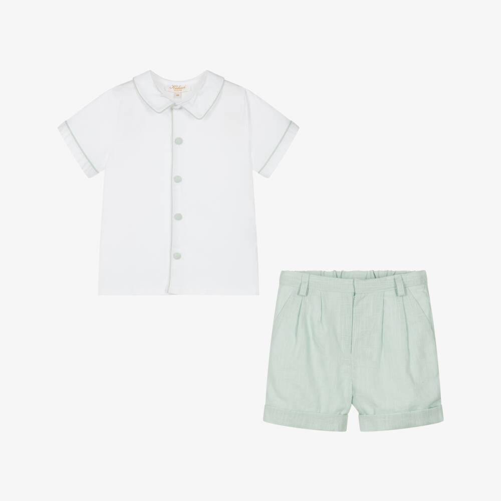 Kidiwi-Boys Mint Linen Shorts Ensemble | Childrensalon Outlet