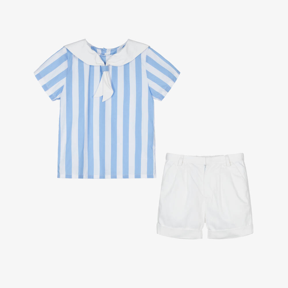Kidiwi-Boys Nautical Blue Cotton Ensemble | Childrensalon Outlet