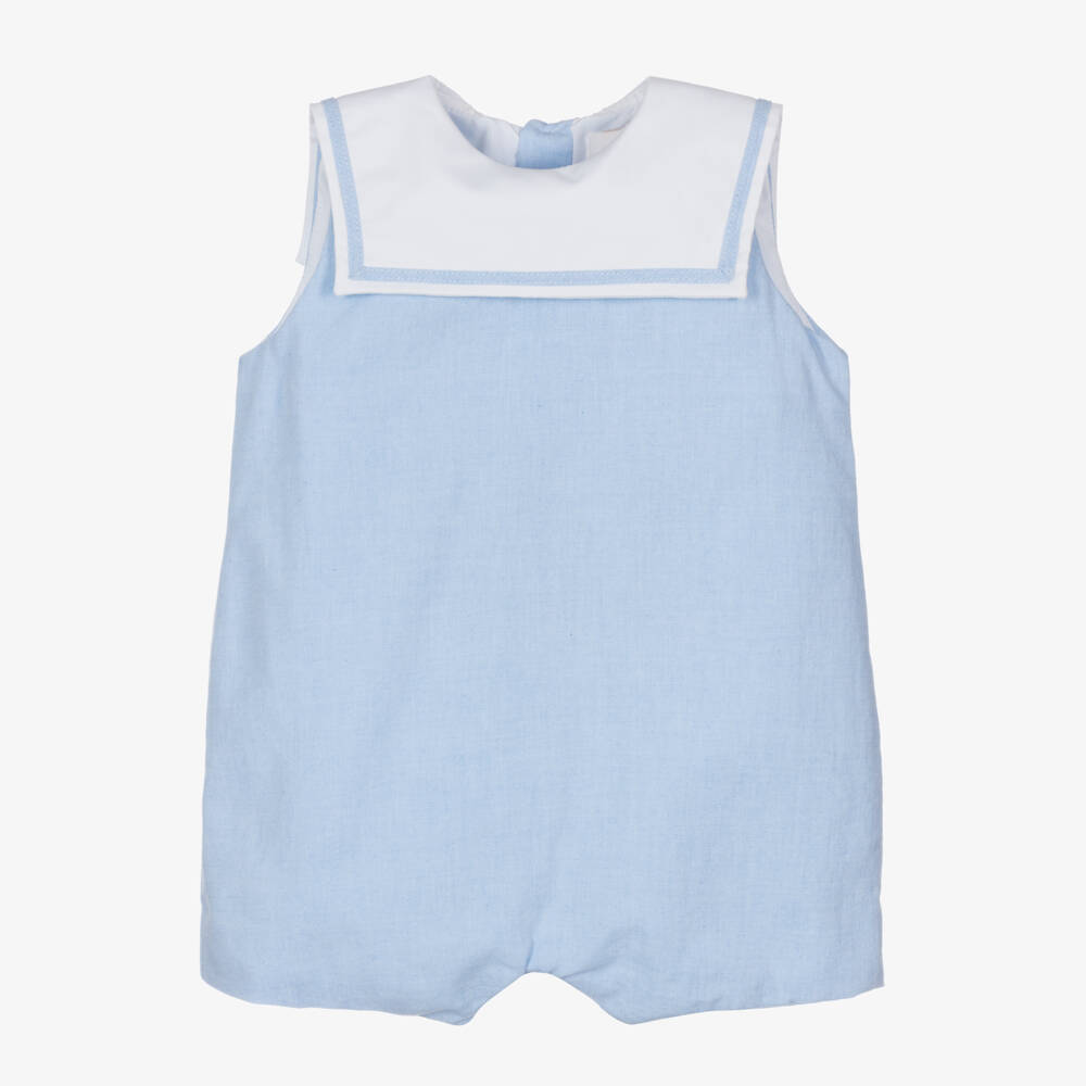 Kidiwi-Boys Nautical Blue Cotton Romper | Childrensalon Outlet