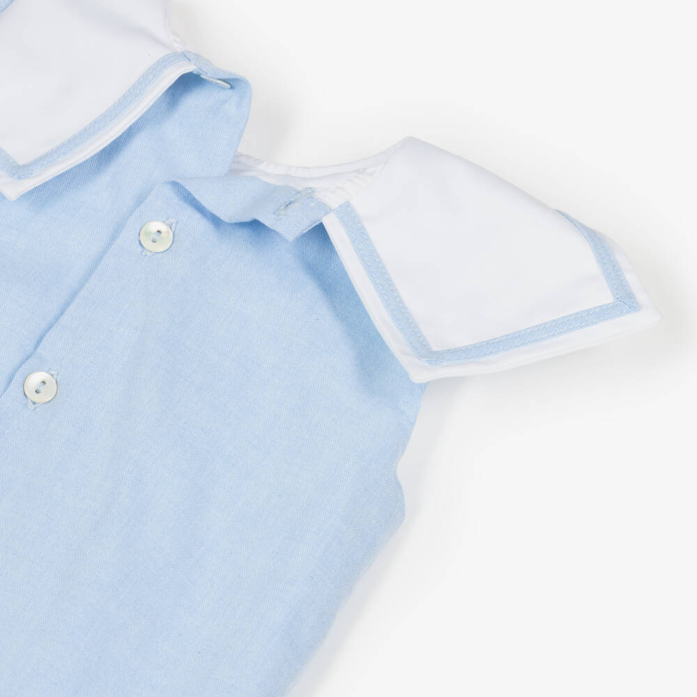 Kidiwi-Boys Nautical Blue Cotton Romper | Childrensalon Outlet