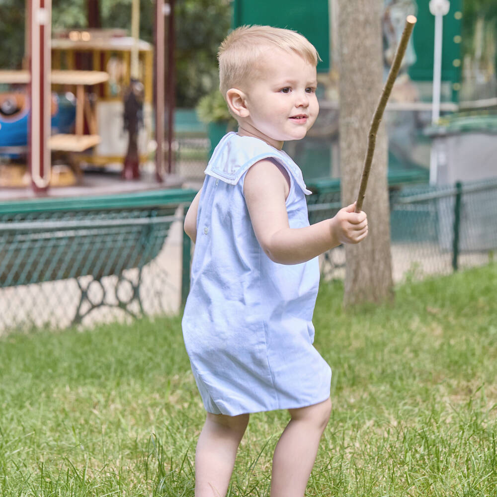 Kidiwi-Boys Nautical Blue Cotton Romper | Childrensalon Outlet