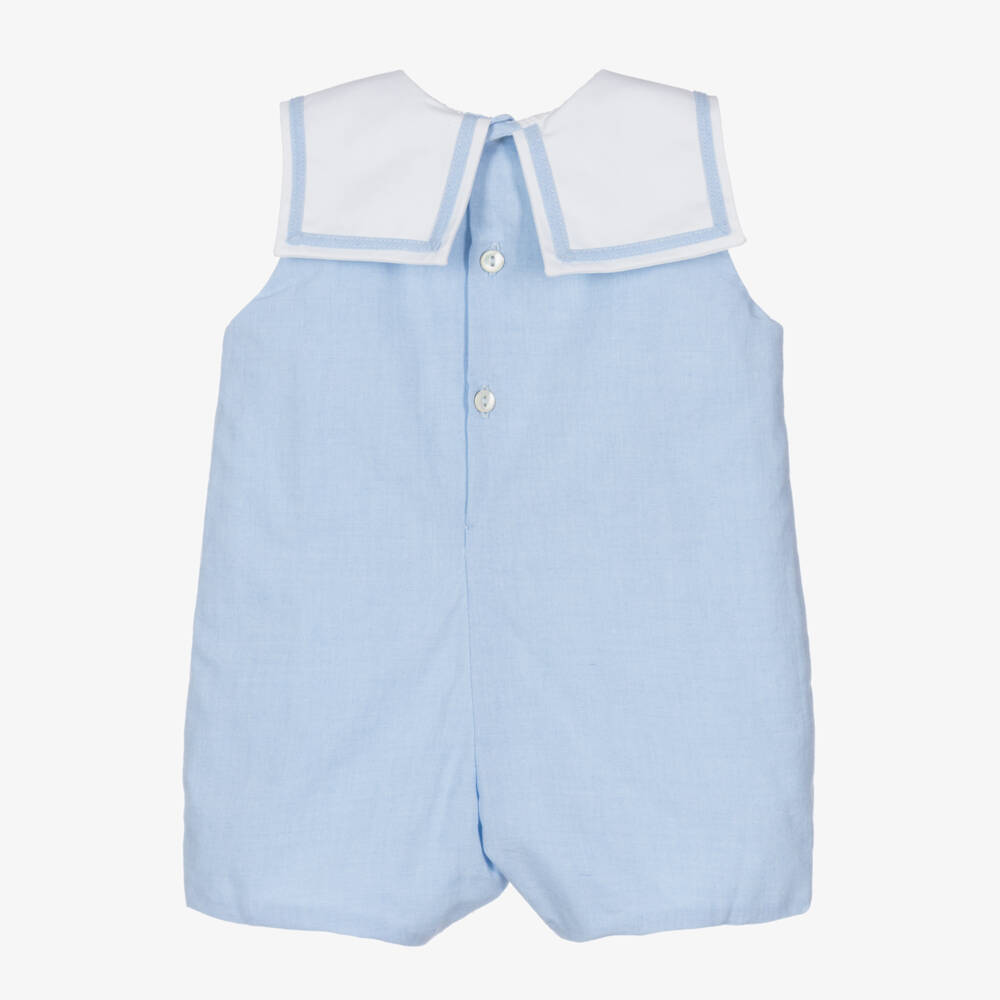 Kidiwi-Boys Nautical Blue Cotton Romper | Childrensalon Outlet
