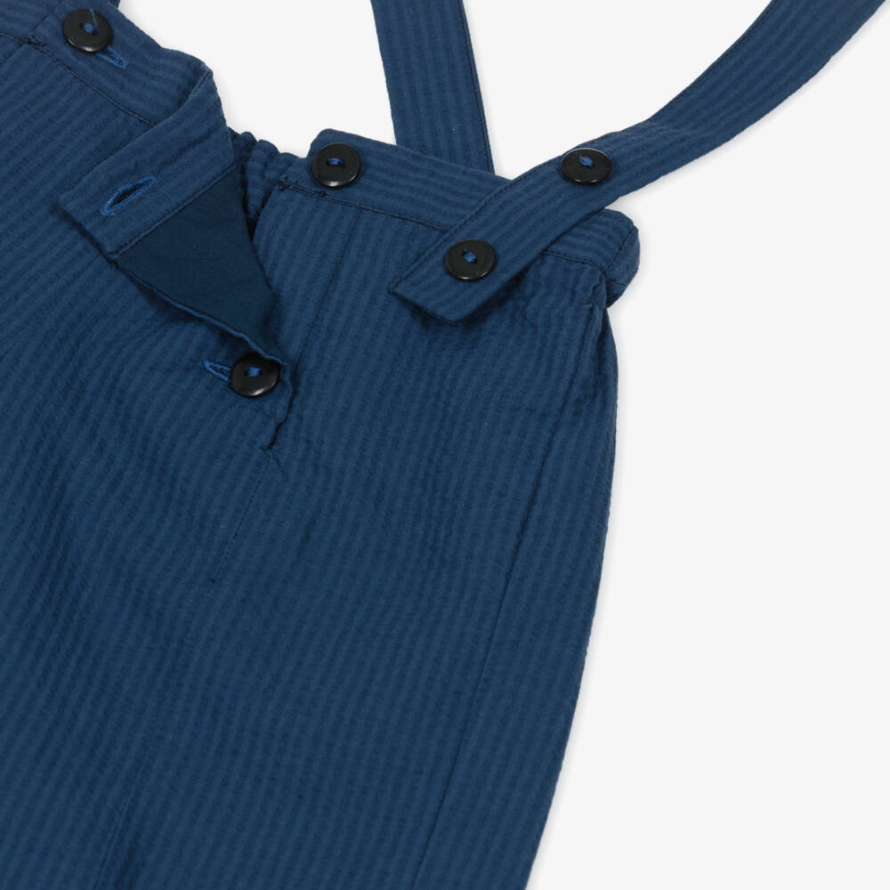 Kidiwi-Boys Navy Blue Cotton Seersucker Sailor Shorts Set | Childrensalon Outlet