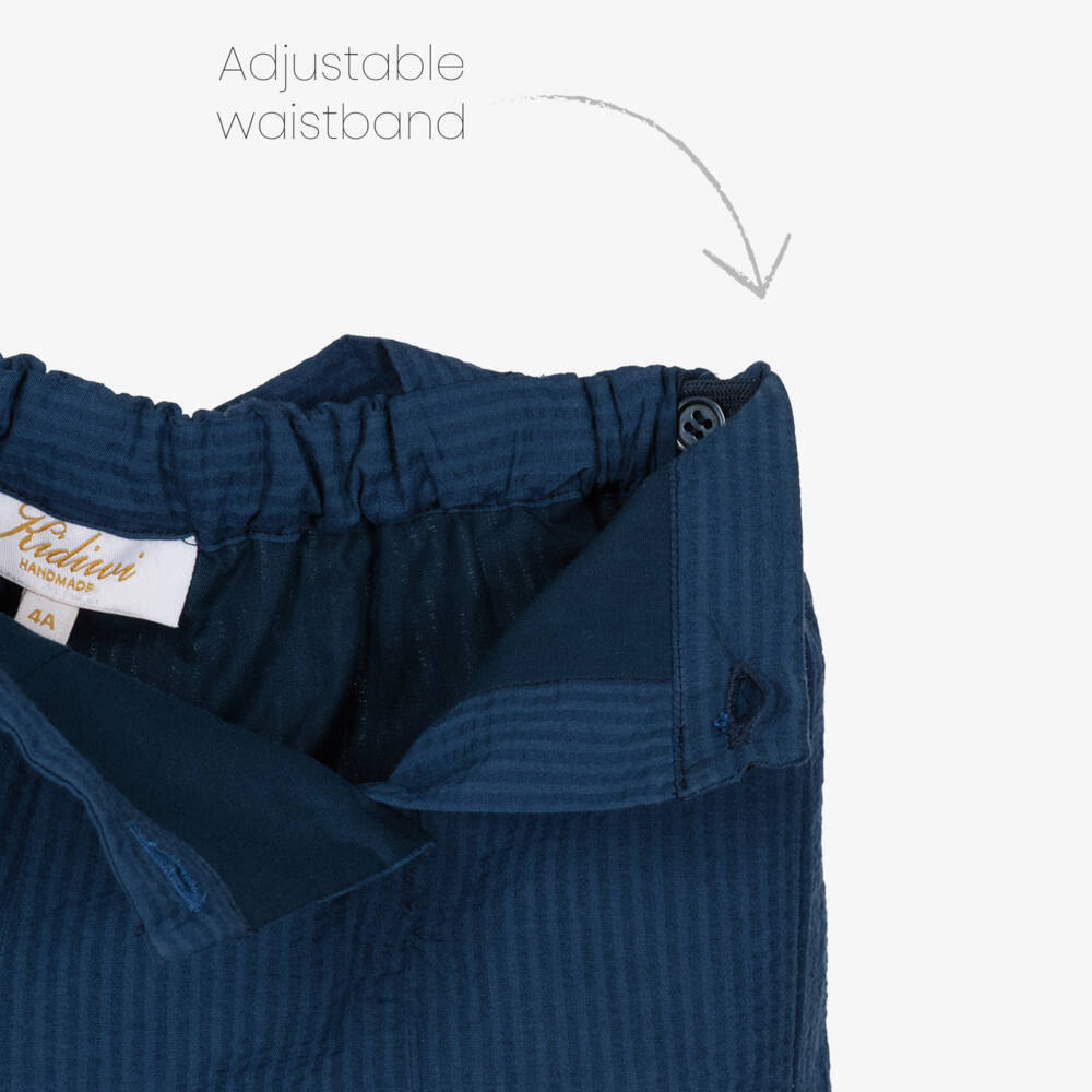 Kidiwi-Boys Navy Blue Cotton Seersucker Sailor Shorts Set | Childrensalon Outlet