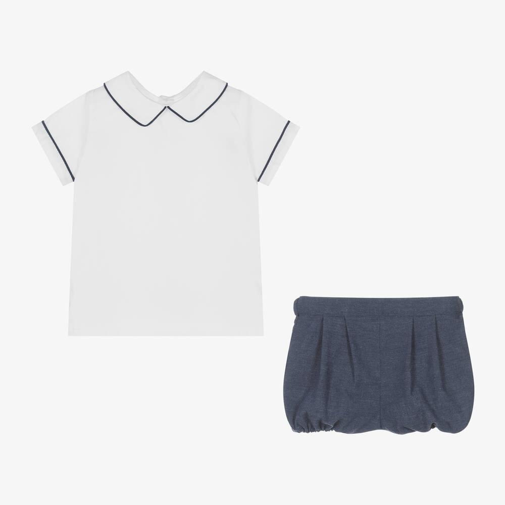 Kidiwi-Boys Navy Blue Cotton Shorts Set | Childrensalon Outlet