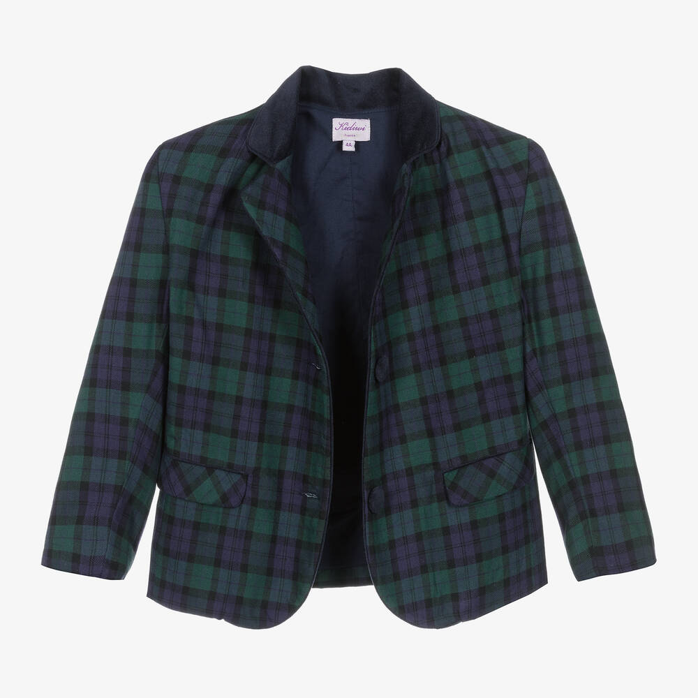 Kidiwi Boys Navy Blue Green Tartan Blazer