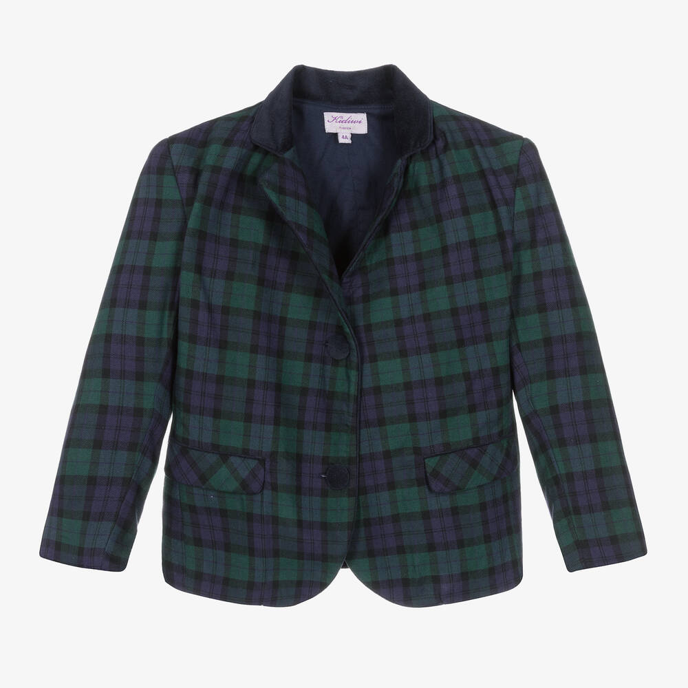 Kidiwi - Boys Navy Blue & Green Tartan Blazer | Childrensalon