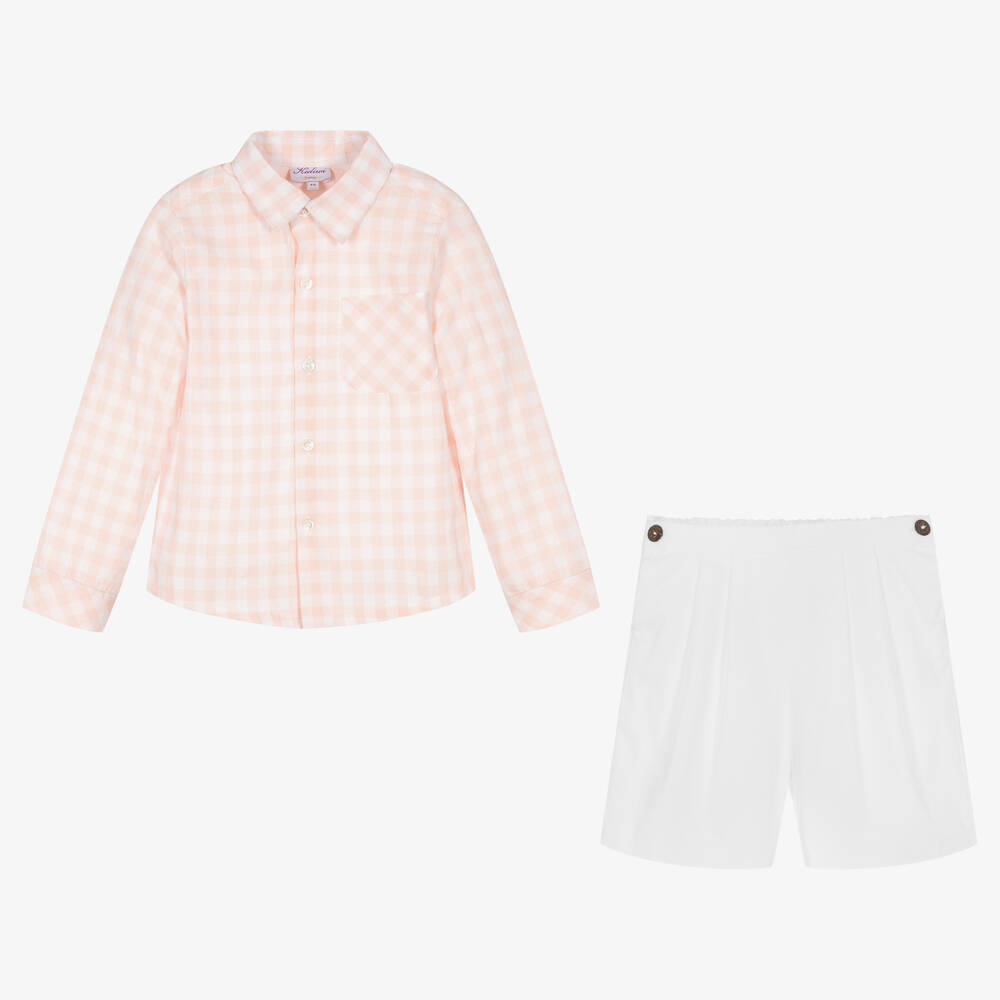 Kidiwi-Boys Pink & White Cotton Shorts Set | Childrensalon Outlet