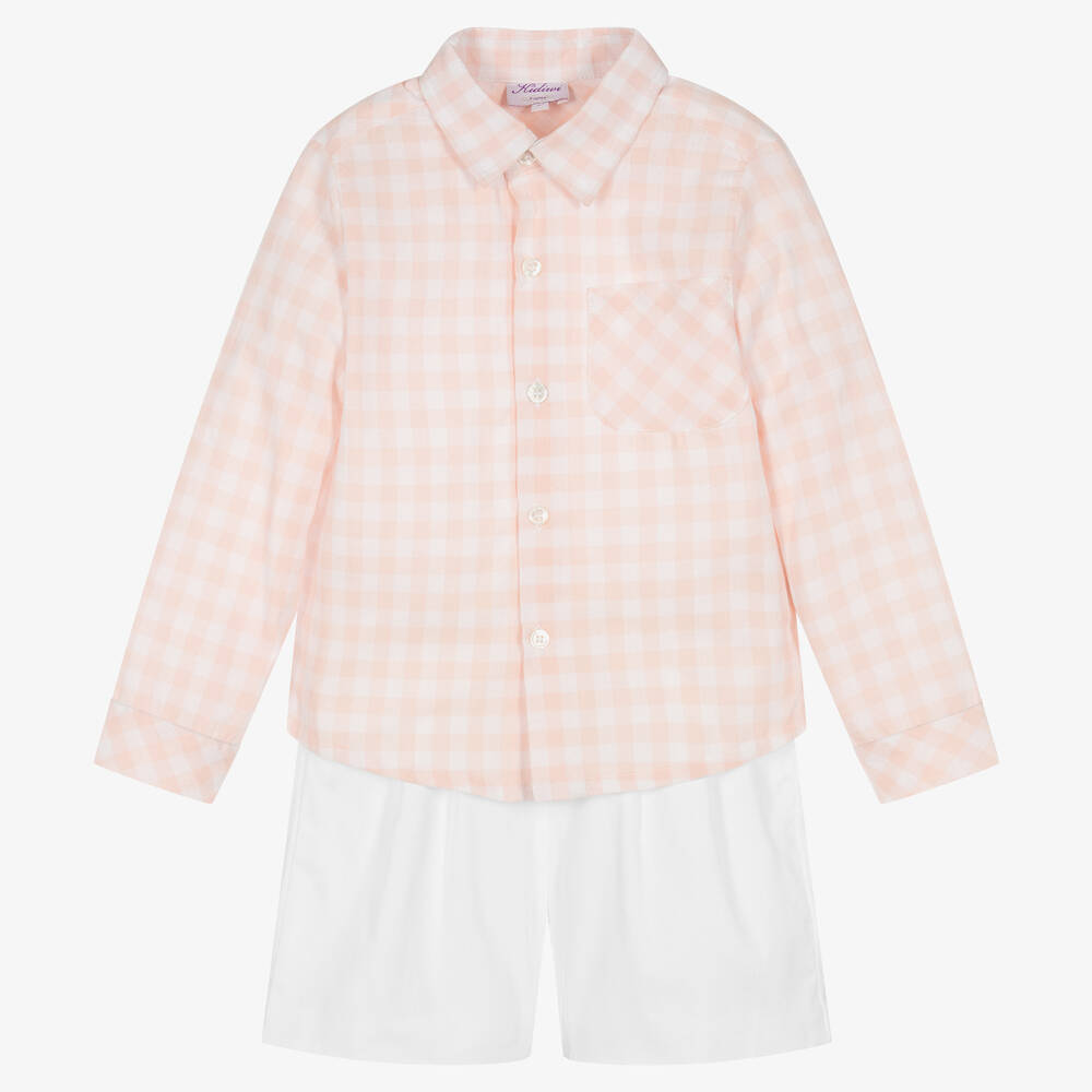 Kidiwi - Ensemble short coton rose et blanc | Childrensalon