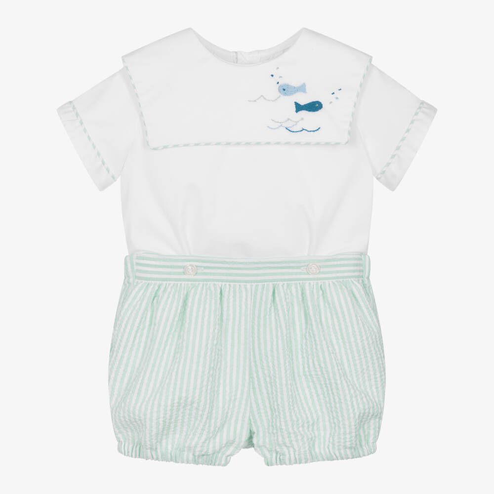 Kidiwi-Boys Soft Green & White Suit Set | Childrensalon Outlet