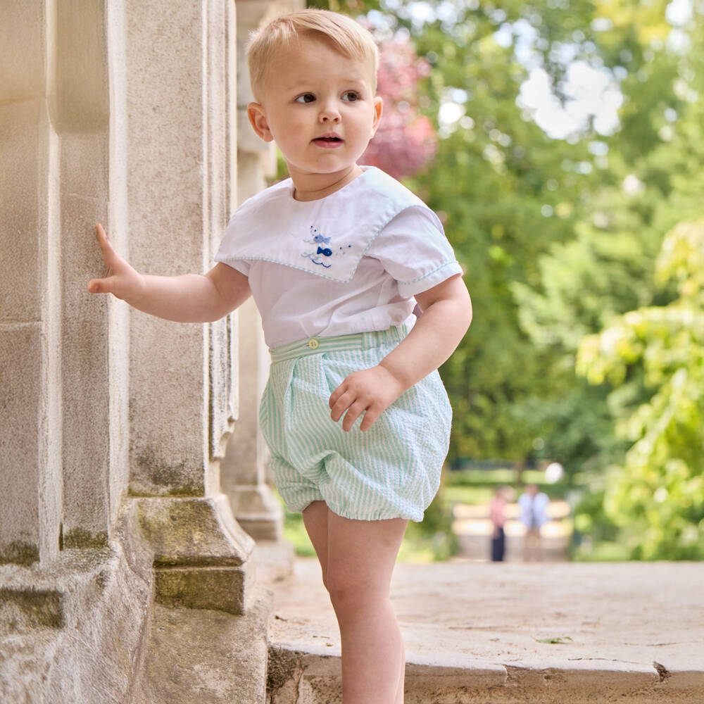 Kidiwi-Boys Soft Green & White Suit Set | Childrensalon Outlet