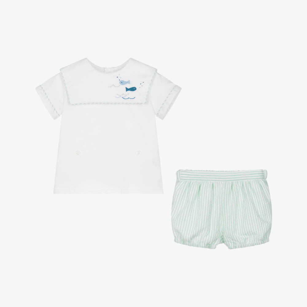 Kidiwi-Boys Soft Green & White Suit Set | Childrensalon Outlet