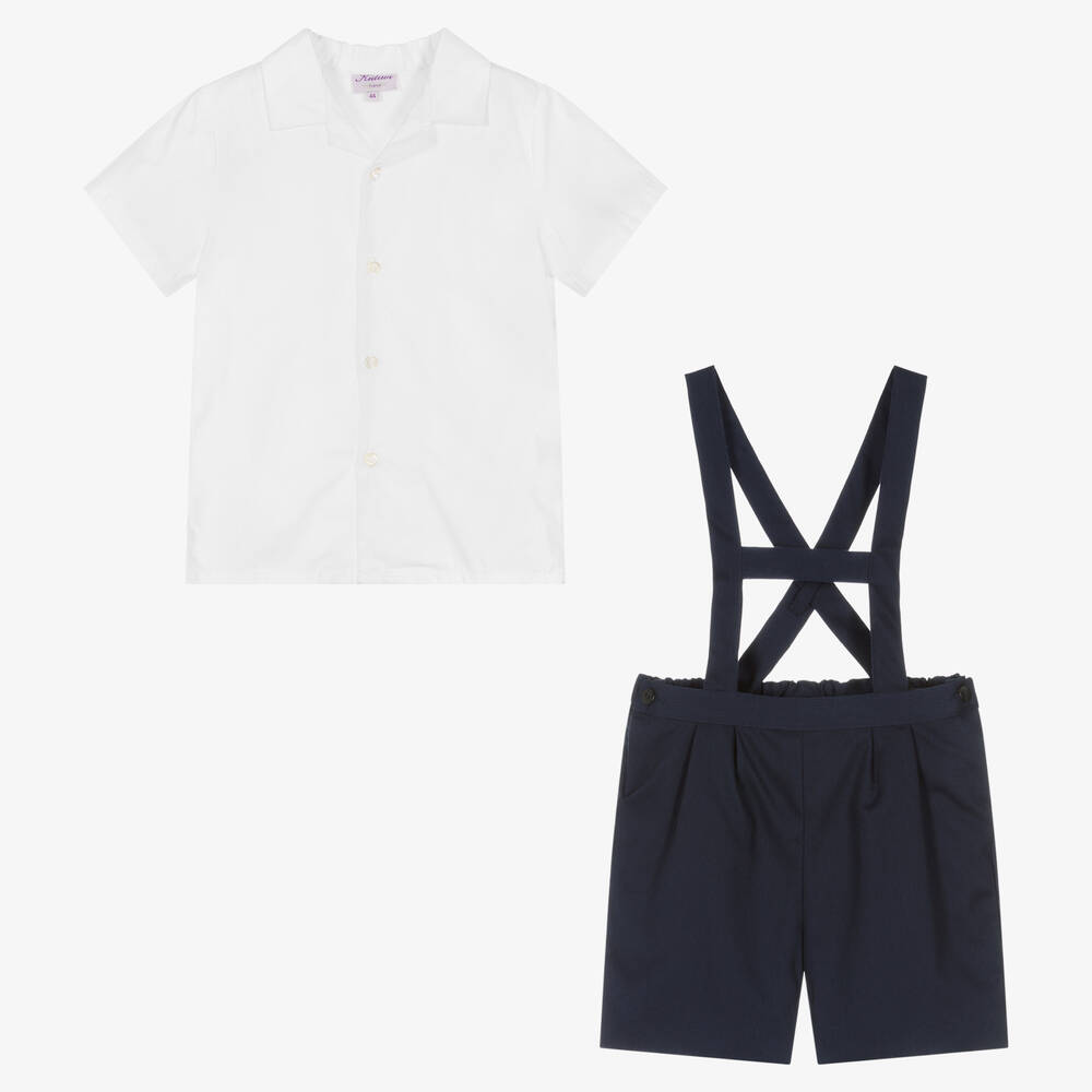 Kidiwi-Boys White & Blue Cotton Shorts Set | Childrensalon Outlet