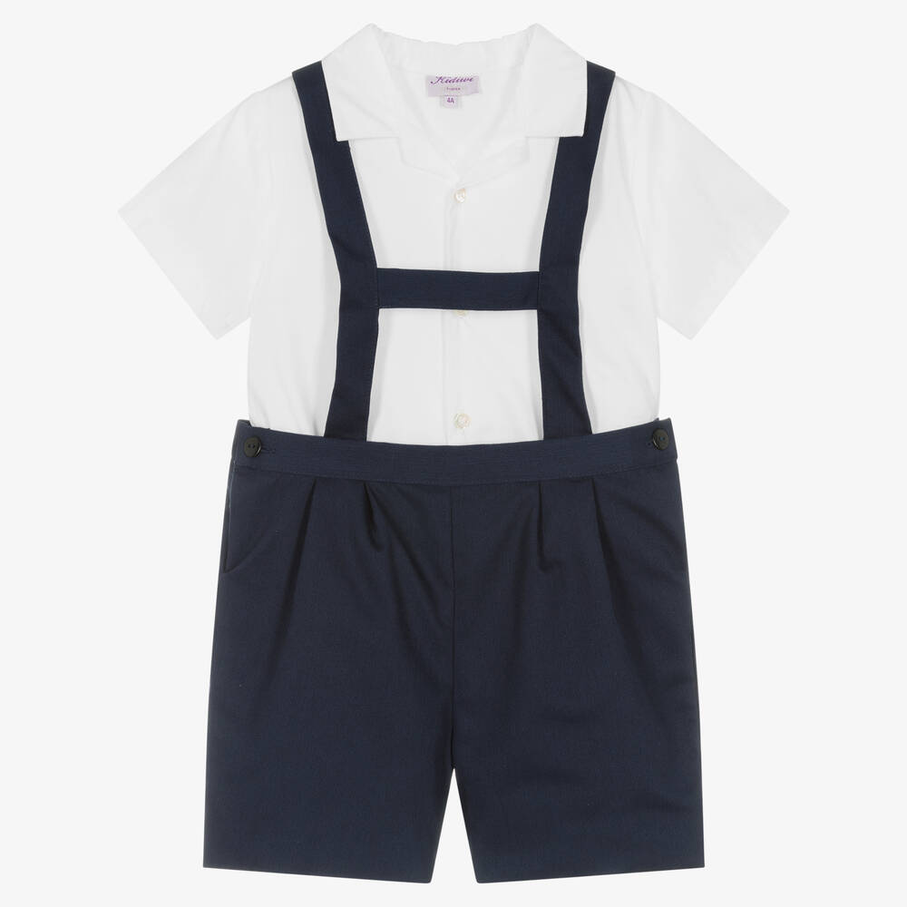 Kidiwi - Baumwoll-Top & Shorts Set weiß/blau | Childrensalon