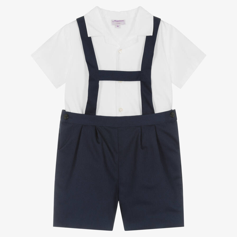 Kidiwi-Boys White & Blue Cotton Shorts Set | Childrensalon Outlet