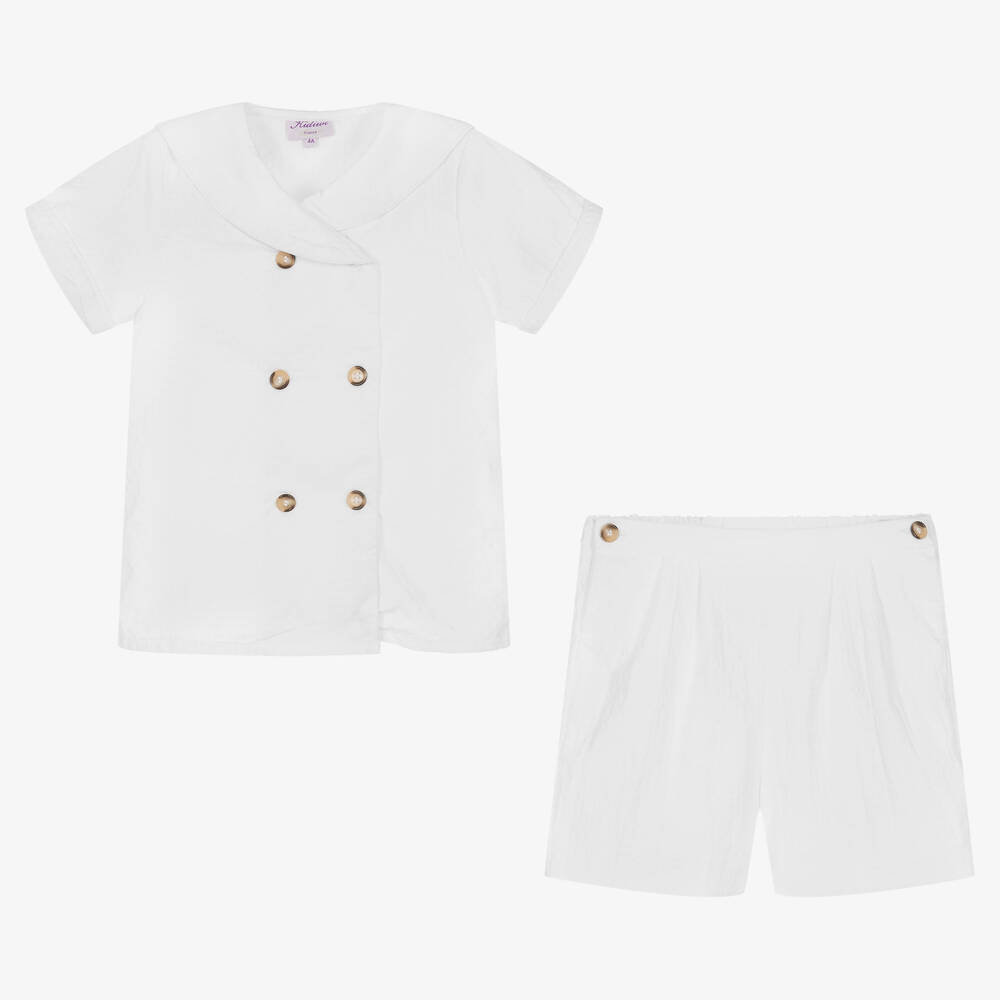 Kidiwi-Boys White Cotton Shorts Set | Childrensalon Outlet