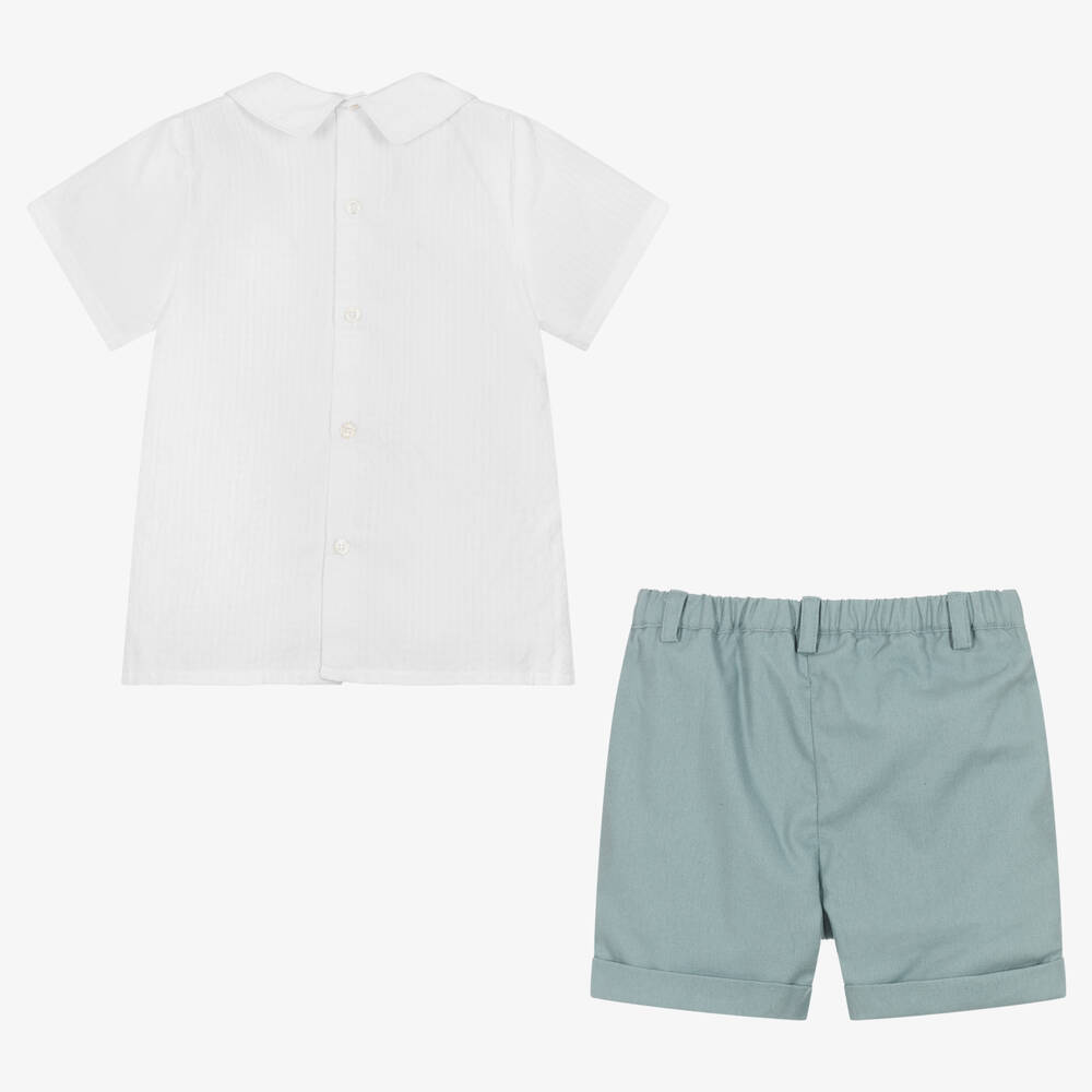 Kidiwi-Boys White & Green Shorts Set | Childrensalon Outlet