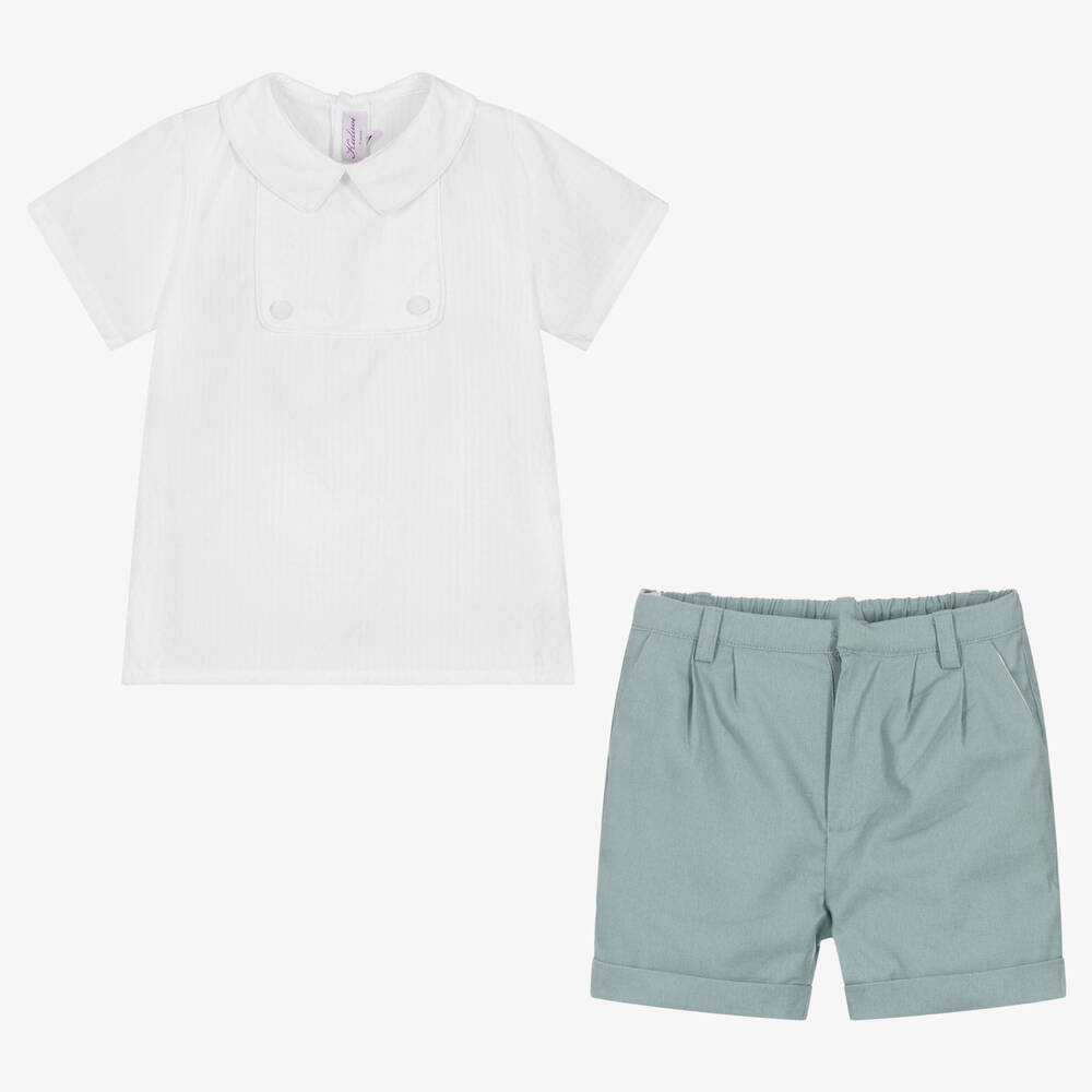 Kidiwi-Boys White & Green Shorts Set | Childrensalon Outlet