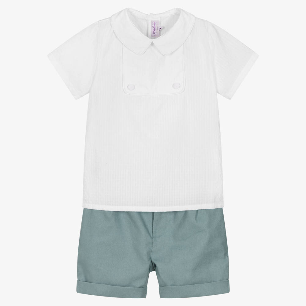 Kidiwi - Boys White & Green Shorts Set | Childrensalon