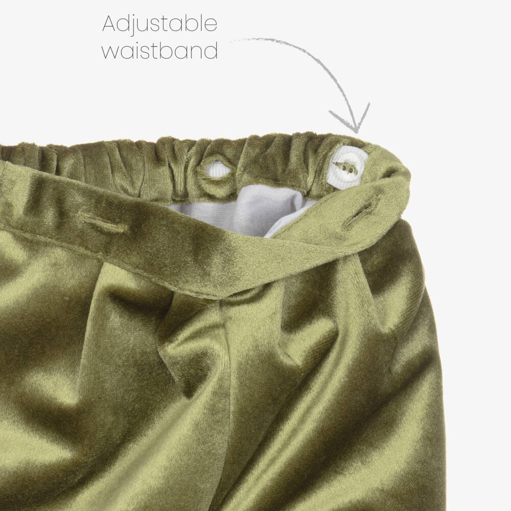 Kidiwi-Boys White & Olive Green Velvet Buster Suit | Childrensalon Outlet