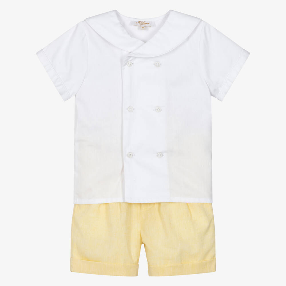 Kidiwi-Boys White Sailor Shirt & Yellow Cotton Shorts Set | Childrensalon Outlet