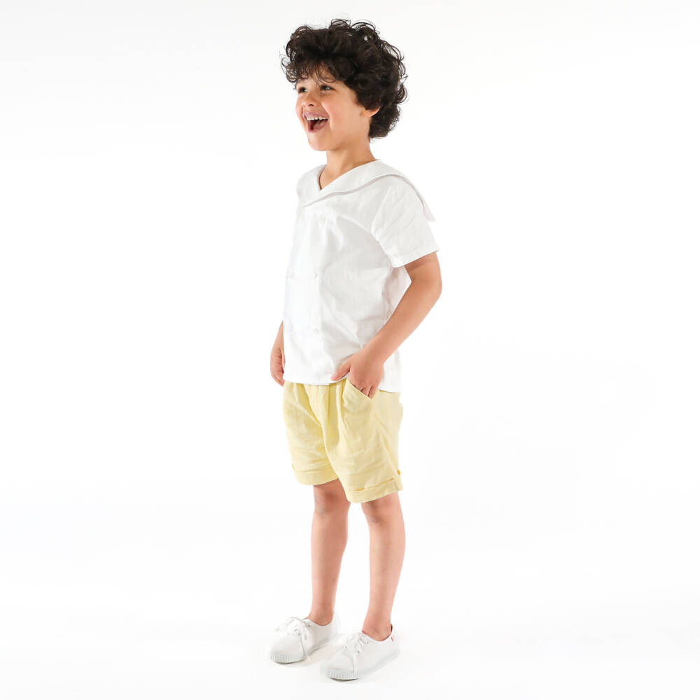 Kidiwi-Boys White Sailor Shirt & Yellow Cotton Shorts Set | Childrensalon Outlet