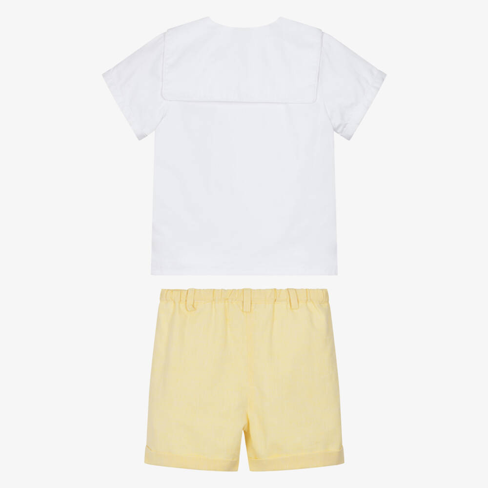 Kidiwi-Boys White Sailor Shirt & Yellow Cotton Shorts Set | Childrensalon Outlet