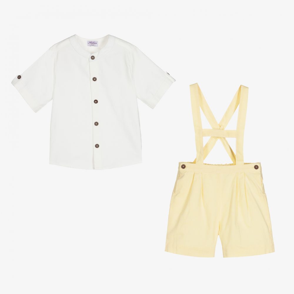 Kidiwi-Boys Yellow Linen Shorts Set | Childrensalon Outlet